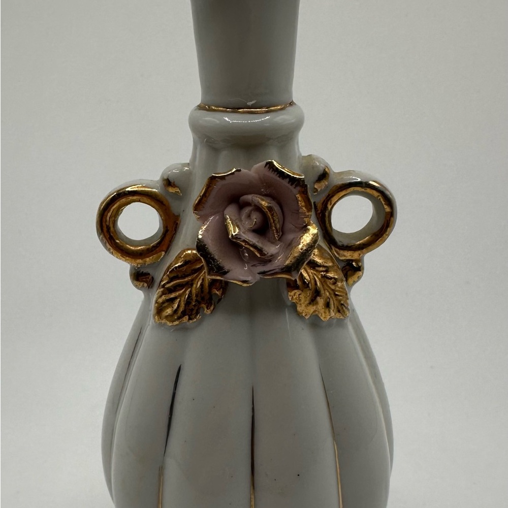 Vintage tilso Porcelain‎ Vase Pink Flower Gold Trim